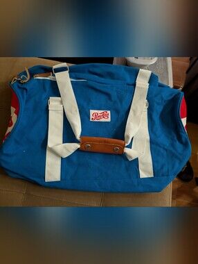Blue Canvas Weekend Duffel Bag with White Straps